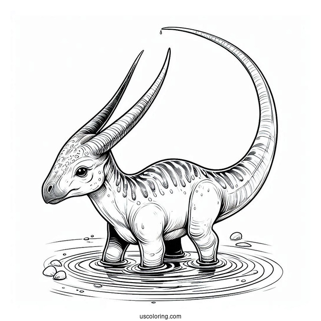 Detailed Parasaurolophus Coloring Page In The Water