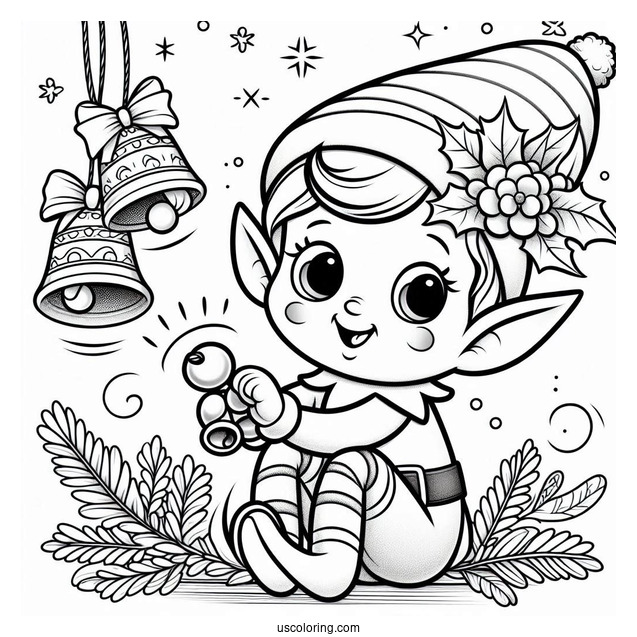 Cute Elf On The Shelf With Christmas Bells