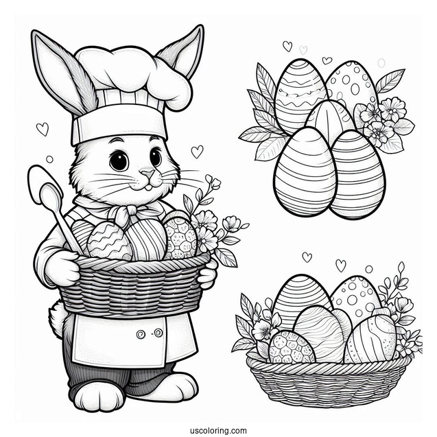 Rabbit Chef Painting Easter Coloring Page Of Eggs
