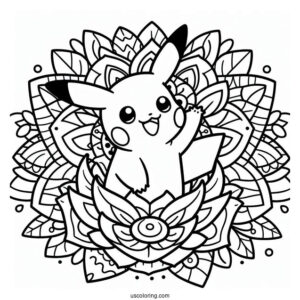 Waving Pikachu Flower Mandala Coloring Sheet