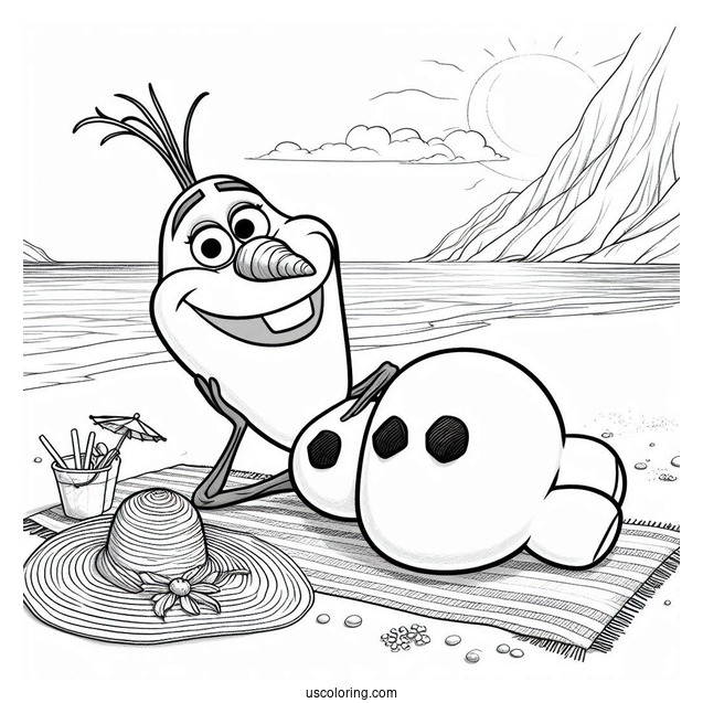 Olaf Laying On The Beach During Summer To Color