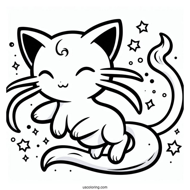 Simple Mega Mew Coloring Page Outline