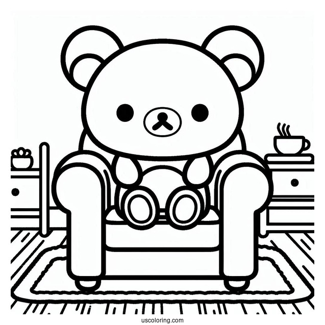 Rilakkuma Coloring Page Of Easy Chairoikoguma Sitting On The Floor Outline Coloring Page For Preschoolers