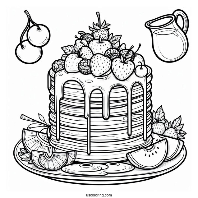 Fruity Pancake Coloring Page Tower Dripping With Syrup