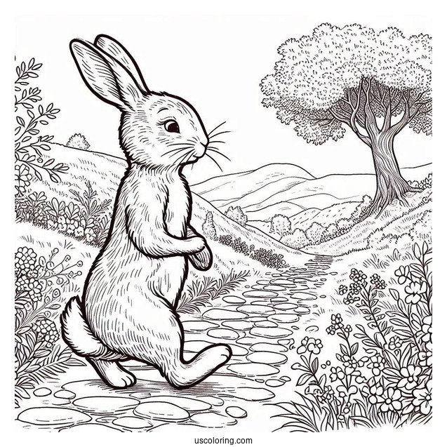 Easy Peter Rabbit Coloring Page Walking Down A Path