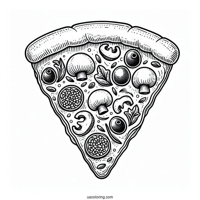 Pizza Slice With Mushrooms, Olives, And Salami