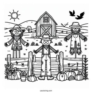 Farm Scarecrow To Color