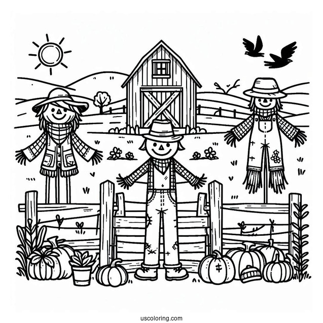 Farm Scarecrow To Color