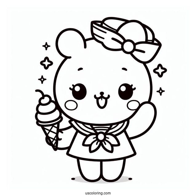 Cute Pochacco Coloring Page In Sailor Outfit Holding Ice Cream Cone For Kids