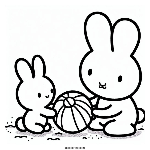 Melanie And Miffy Coloring Page Playing Beach Ball For Kids