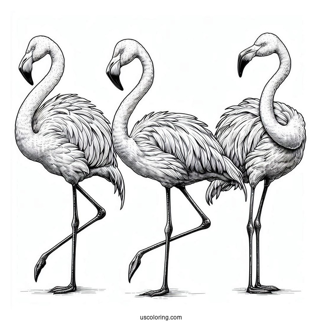 Three Realistic Looking Flamingos