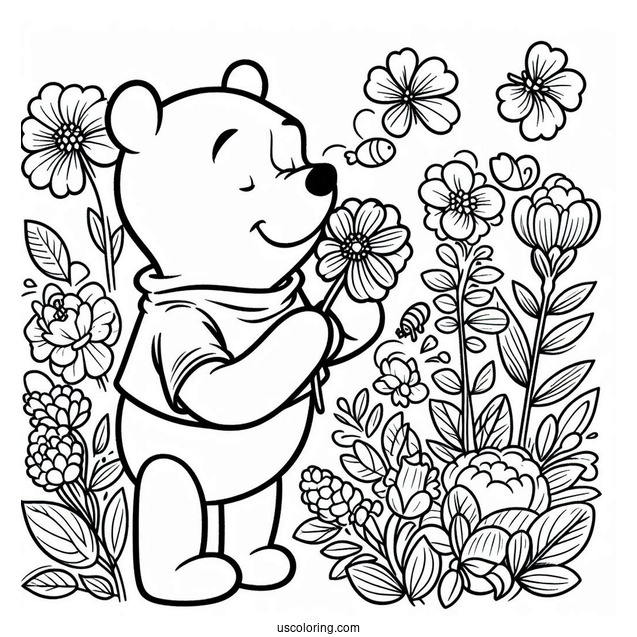 Winnie The Pooh Smelling Spring Coloring Page Flowers For Kids
