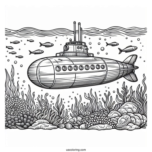 Easy Outline Of Submarine Coloring Page Surfacing From The Water