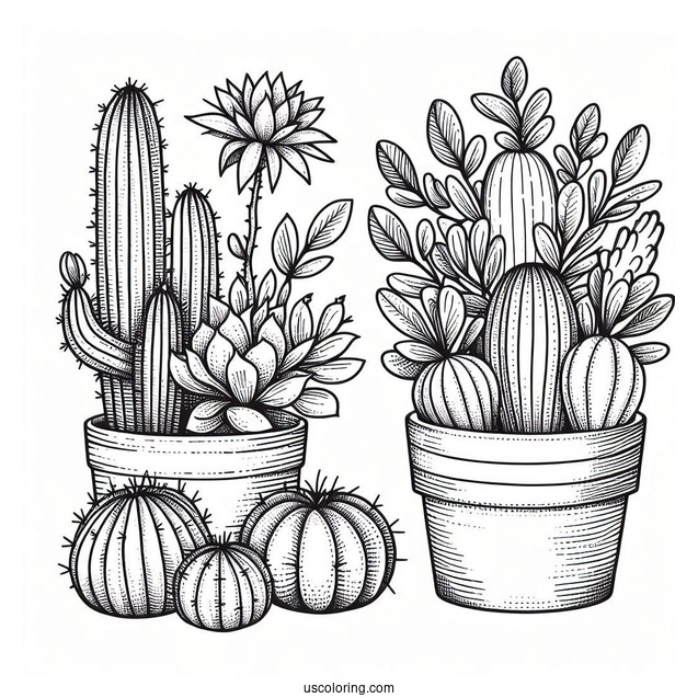 Cactus And Succulent Art Coloring Sheet