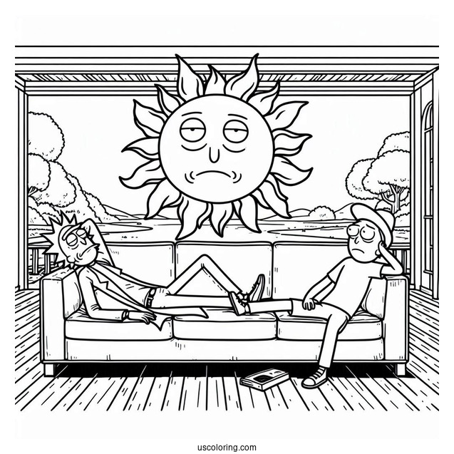 Rick and Morty Coloring Page Of Summer On A Couch Sinking Into The Floor