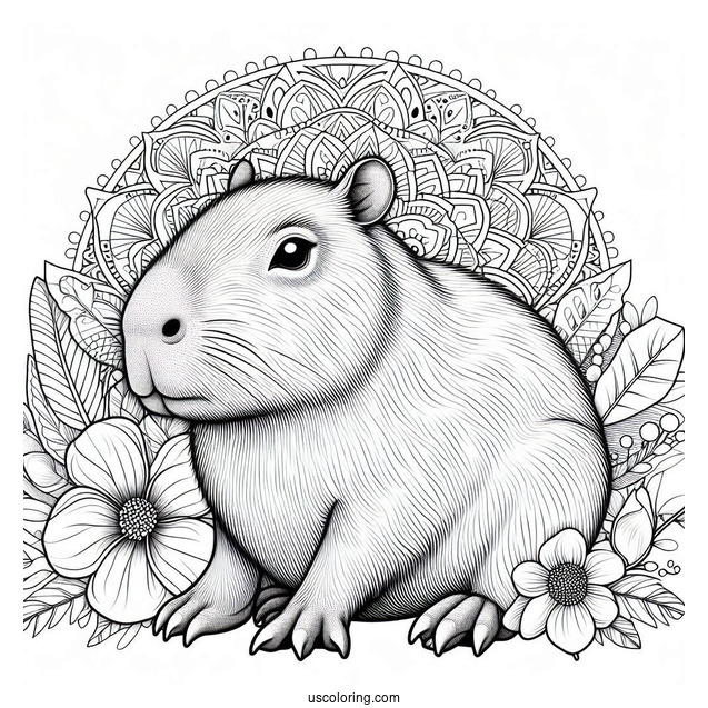 Realistic Capybara Coloring Page Inside Mandala