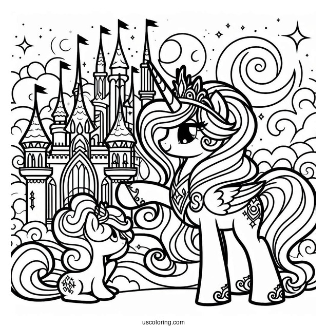 Simple Outline Of Princess Celestia and Castle