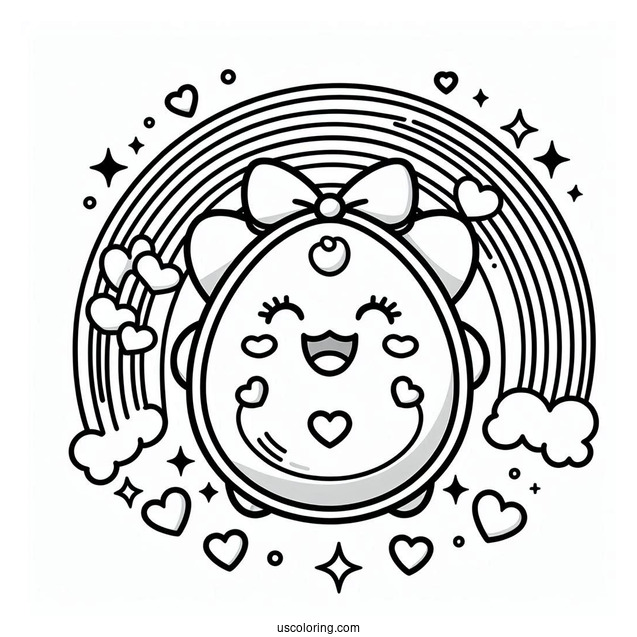 Tamagotchi Coloring Page Of Detailed Tamagotchi With Hearts And Rainbows