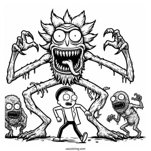 Rick and Morty Coloring Page Parody Monster Scary Terry