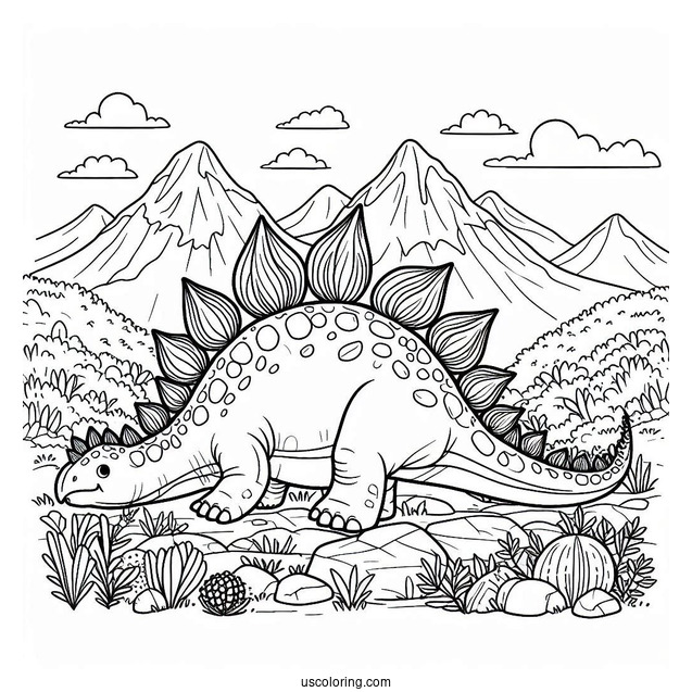 Stegosaurus Coloring Page In The Mountains