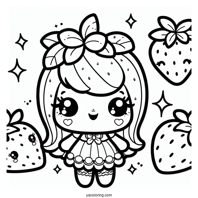 Kawaii Strawberry Shortcake Coloring Page With Large Strawberry