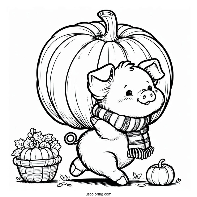 Piglet Carrying A Large Pumpkin Coloring Page For Kids