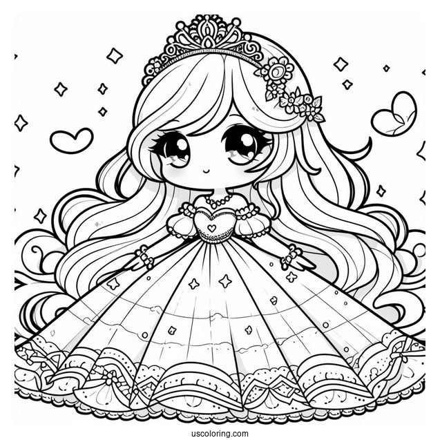 Cute Chibi Princess Coloring Page For Preschoolers