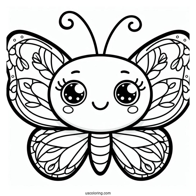 Coloring Sheet of Smiling Cartoon Butterfly
