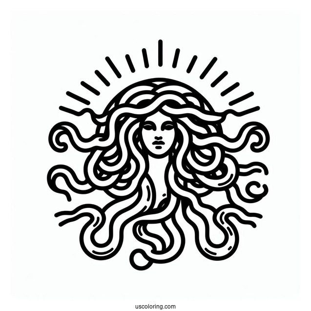 Easy Medusa Coloring Page Outline For Kids