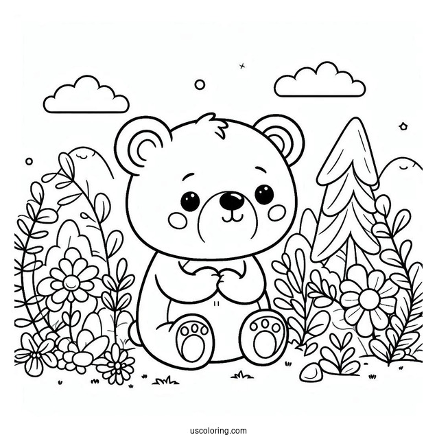 Cute Bear Coloring Page For Kids