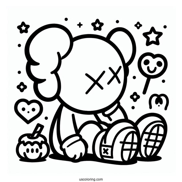 KAWS Coloring Page Companion Outline For Kids
