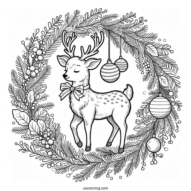 Reindeer In Christmas Wreath To Color