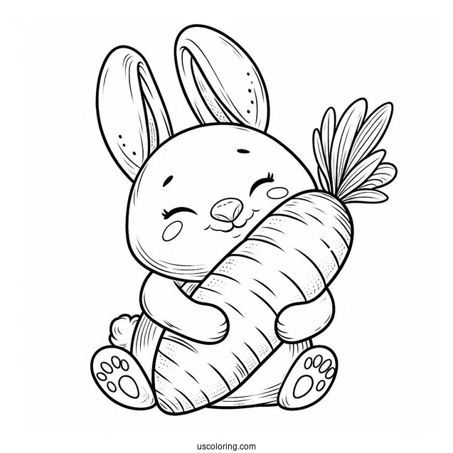 Smiling Easter Bunny Coloring Page Hugging Huge Carrot