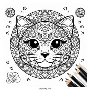 Cat Face Mandala Coloring In