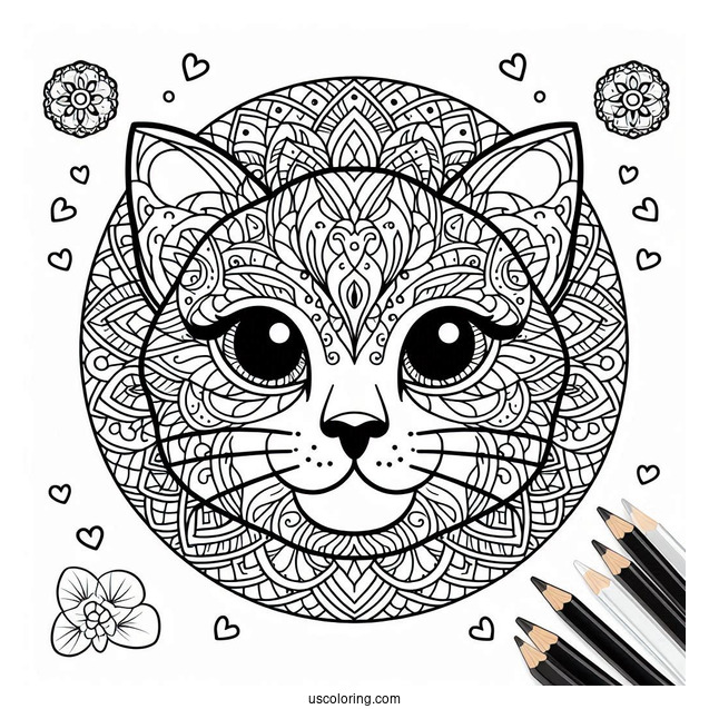 Cat Face Mandala Coloring In