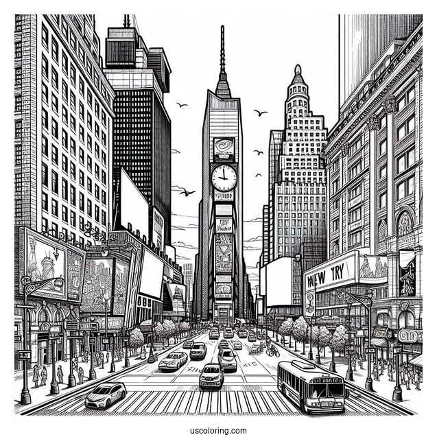 Detailed New York Coloring Page Of Times Square