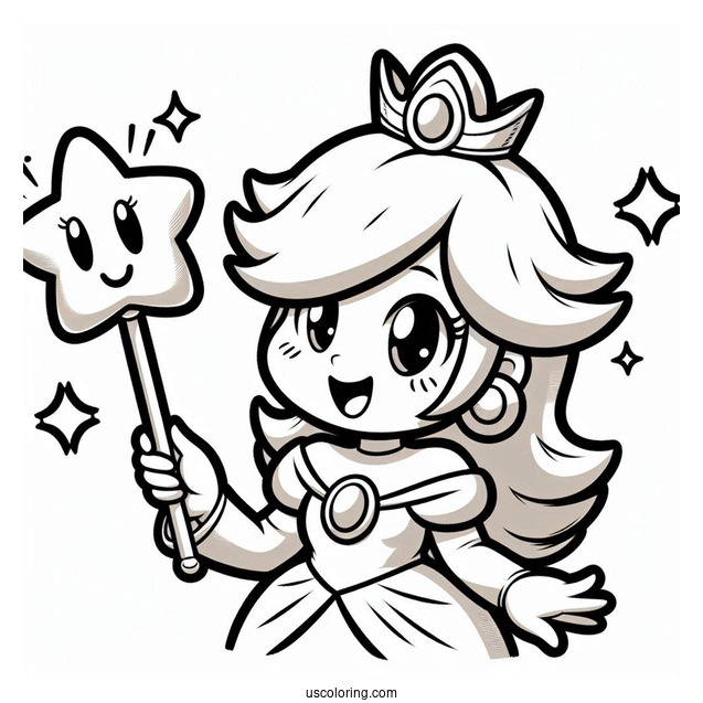 Rosalina Coloring Page Smiling While Holding Star Wand