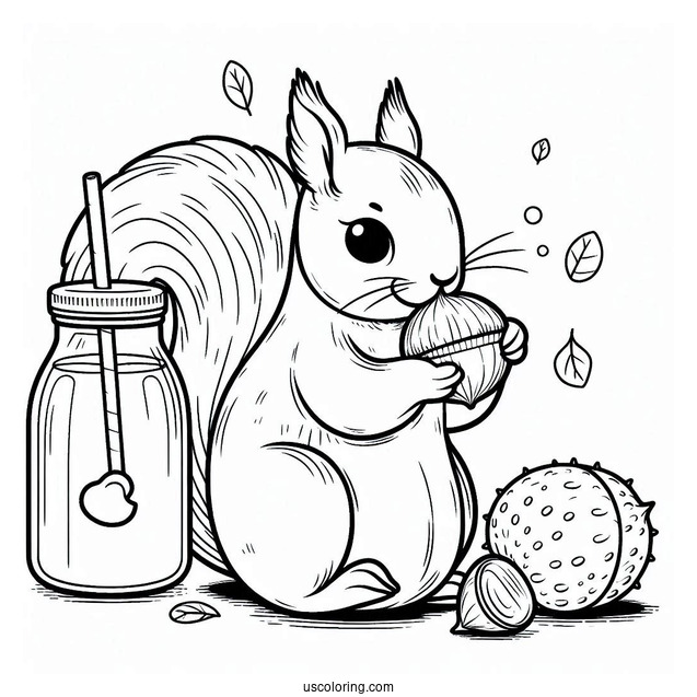 Squirrel Coloring Page Drinking Chestnut Beverage For Kids