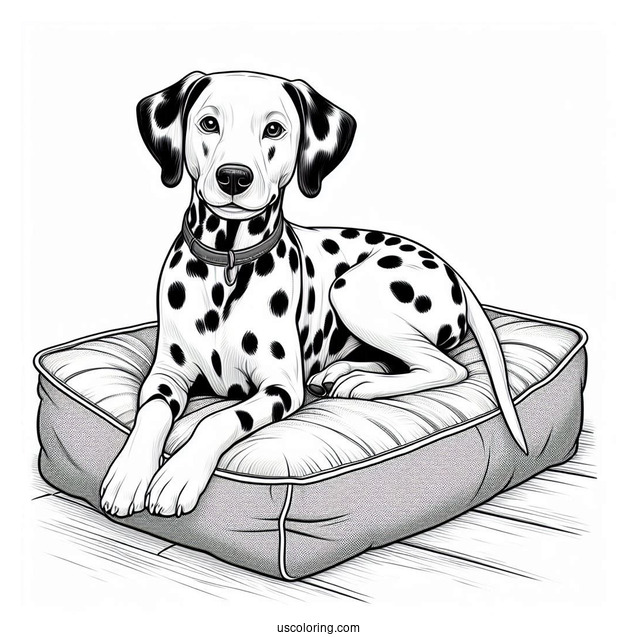 Realistic Dalmatian On Dog Bed Coloring In