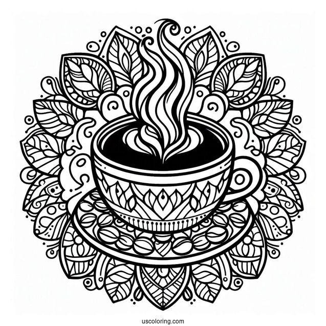 Easy Coffee Coloring Pages Of Mandala