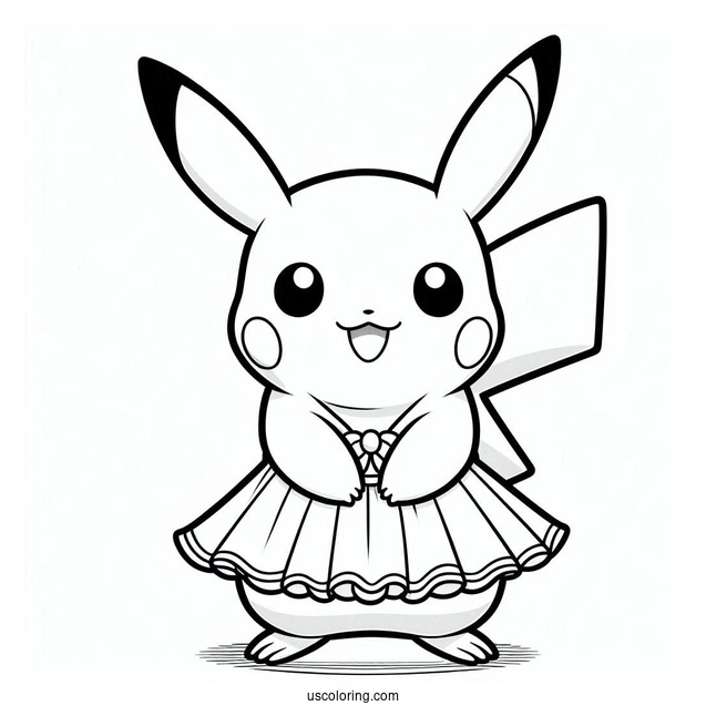 Pikachu Wearing Dress Coloring In