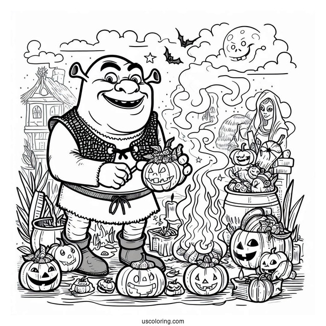 Halloween Themed Shrek Coloring Page
