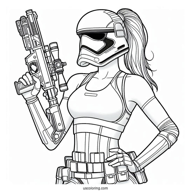 Female Stormtrooper Coloring Page Holding Blaster Pistol