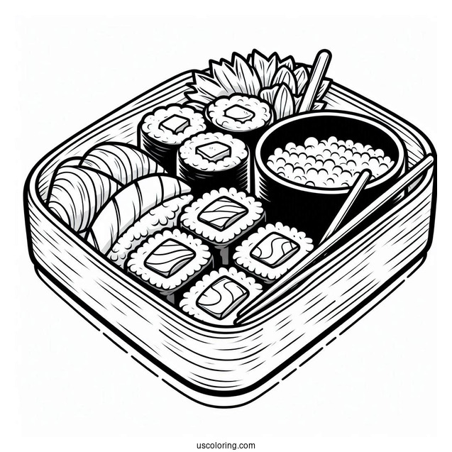 Sushi Coloring Pages In Bento Box For Kids