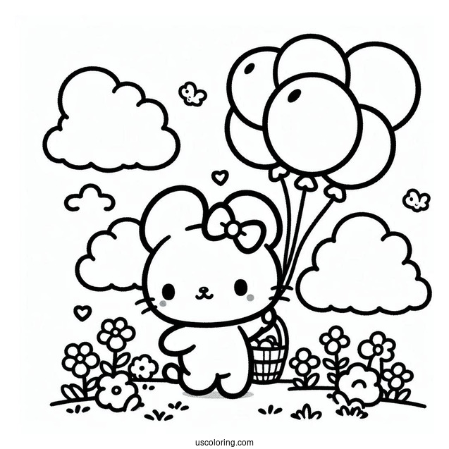 Sanrio Coloring Pages Of Cinnamoroll Holding Balloons In The Clouds