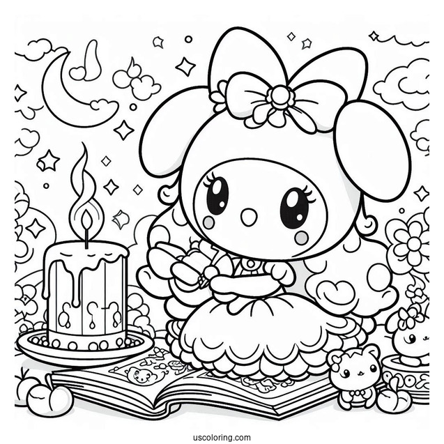 My Melody Coloring Page With Best Friend Flat