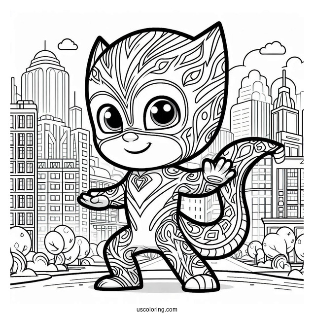 Detailed PJ Masks Coloring Page Of Gekko In City