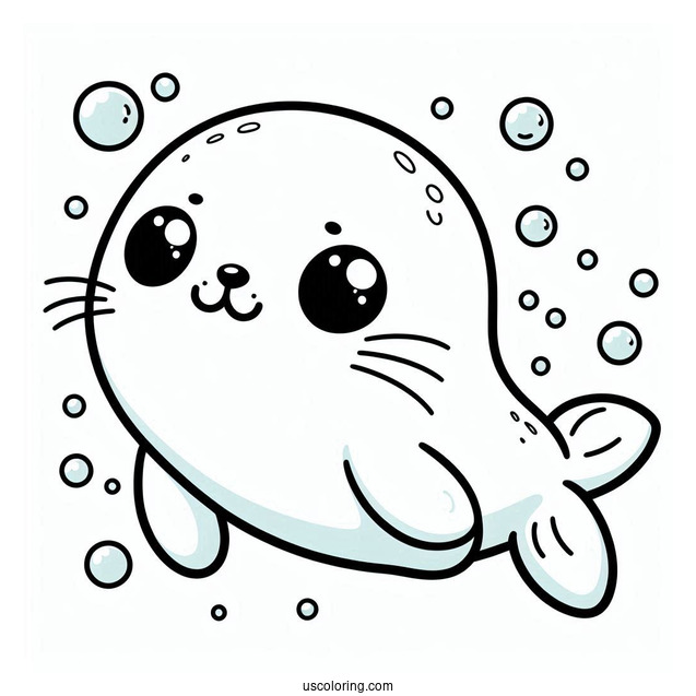 Chibi Cartoon Seal Coloring Page Underwater