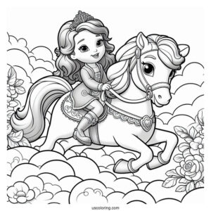 Sofia The First Coloring Page Riding Skye In The Clouds