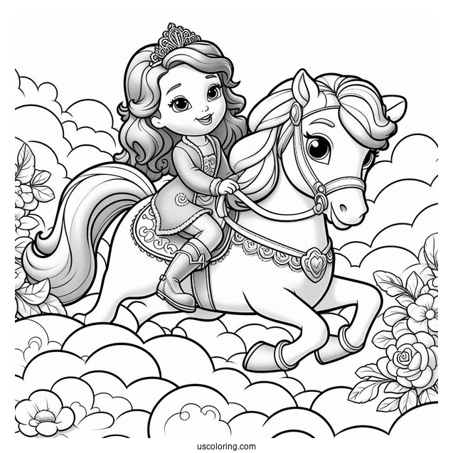Sofia The First Coloring Page Riding Skye In The Clouds
